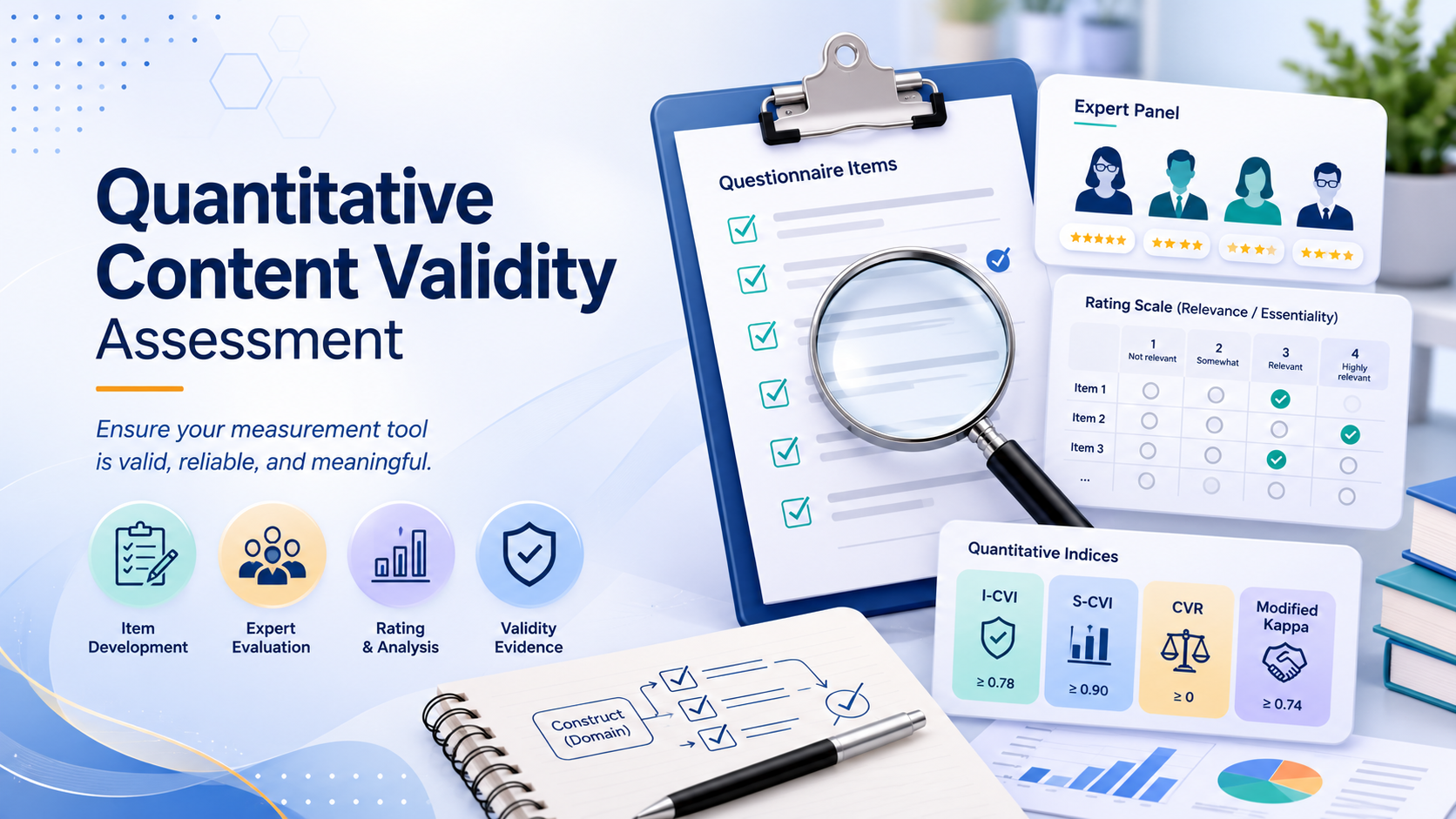 Illustration representing quantitative assessment of content validity workshop materials